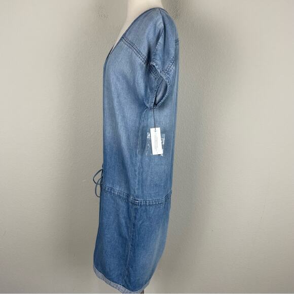 Velvet Blue Denim Chambray V Neck Tie Waist  Romper NWT Lg - Picture 6 of 10